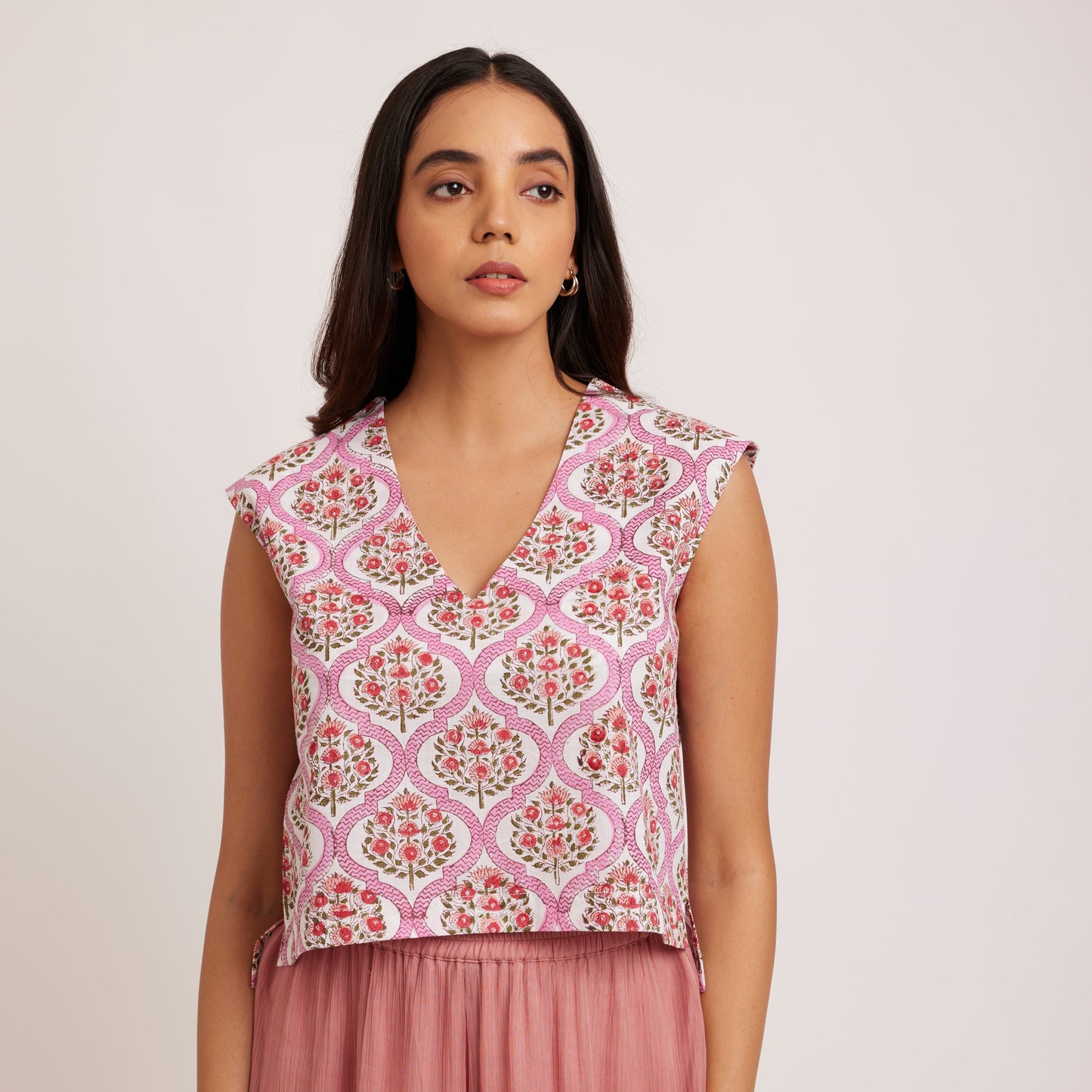 GOLBAHAR block print v-neck Top