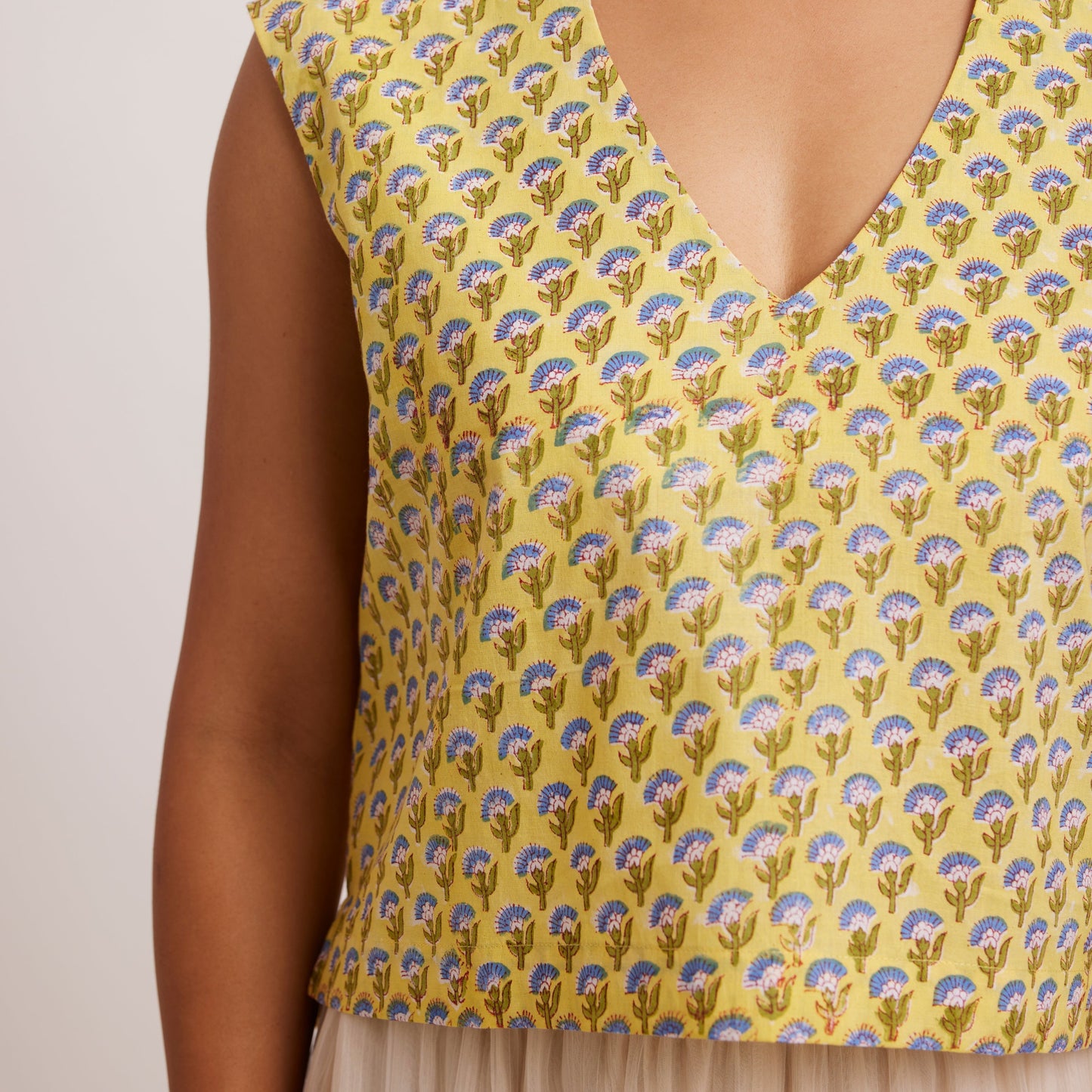 GOLBAHAR block print v-neck Top