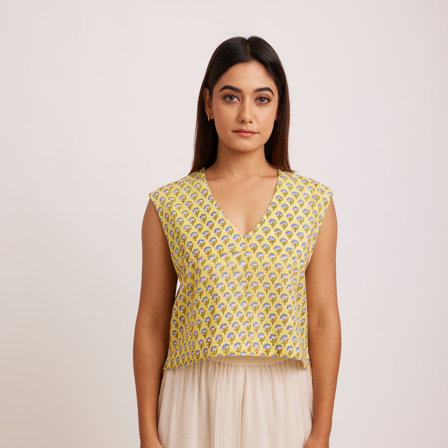 GOLBAHAR block print v-neck Top